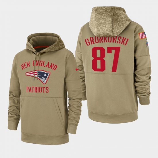 Men's New England Patriots #87 Rob Gronkowski 2019 Salute to Service Sideline Therma Pullover Hoodie - Tan - U-jersey