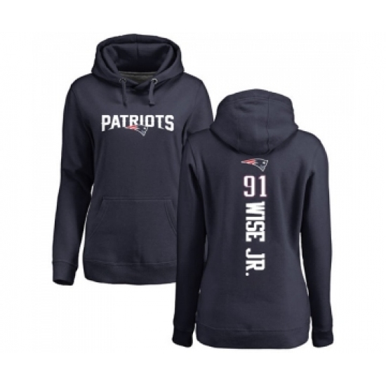Football Women's New England Patriots #91 Deatrich Wise Jr Navy Blue Backer Pullover Hoodie - U-jersey