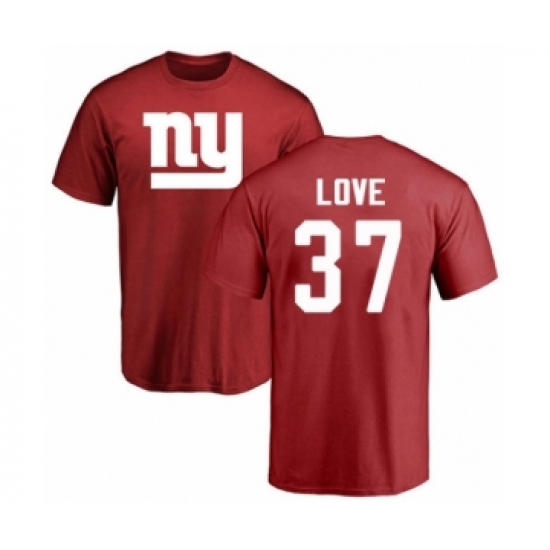 Football New York Giants #37 Julian Love Red Name & Number Logo T-Shirt - U-jersey