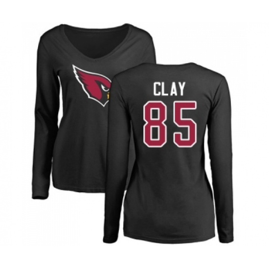Football Women's Arizona Cardinals #85 Charles Clay Black Name & Number Logo Long Sleeve T-Shirt - U-jersey