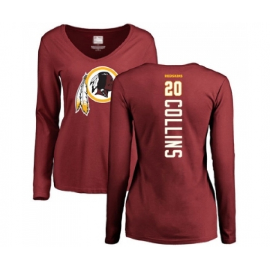 Football Women's Washington Redskins #20 Landon Collins Maroon Backer Long Sleeve T-Shirt - U-jersey