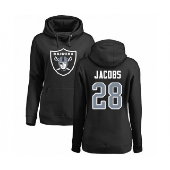 Football Women's Oakland Raiders #28 Josh Jacobs Black Name & Number Logo Pullover Hoodie - U-jersey