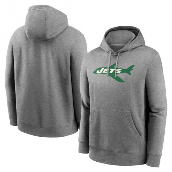 Men's New York Jets Heather Gray Primary Logo Long Sleeve Hoodie - U-jersey
