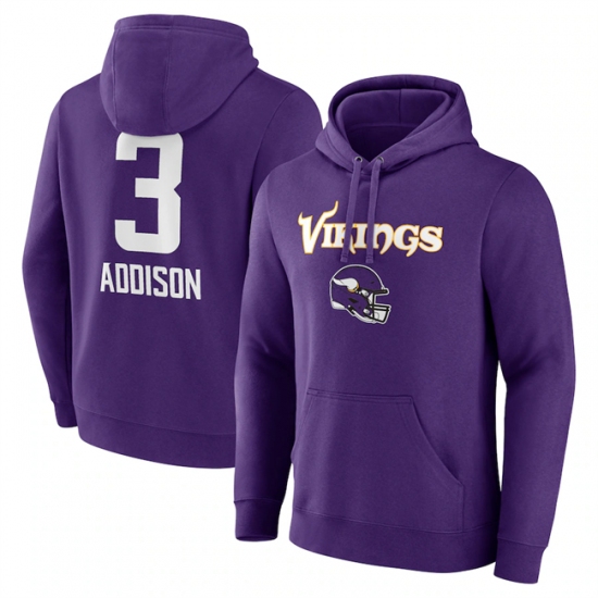 Men's Minnesota Vikings #3 Jordan Addison Purple Team Wordmark Player Name & Number Pullover Hoodie - U-jersey