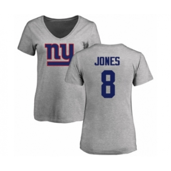 Football Women's New York Giants #8 Daniel Jones Ash Name & Number Logo T-Shirt - U-jersey