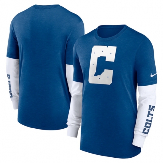 Men's Indianapolis Colts Heather Blue Slub Fashion Long Sleeve T Shirt - U-jersey