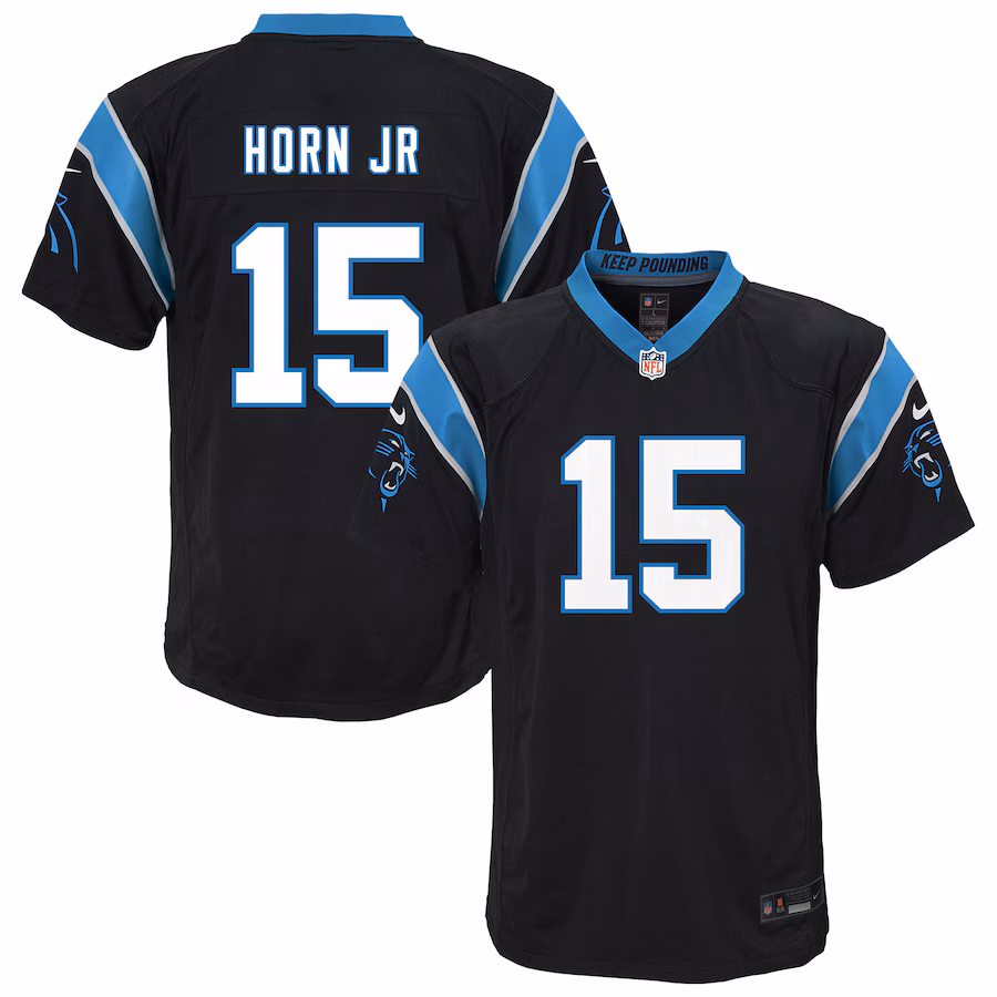 Youth Carolina Panthers Jimmy Horn Jr. Nike Black Team Game Jersey - U-jersey