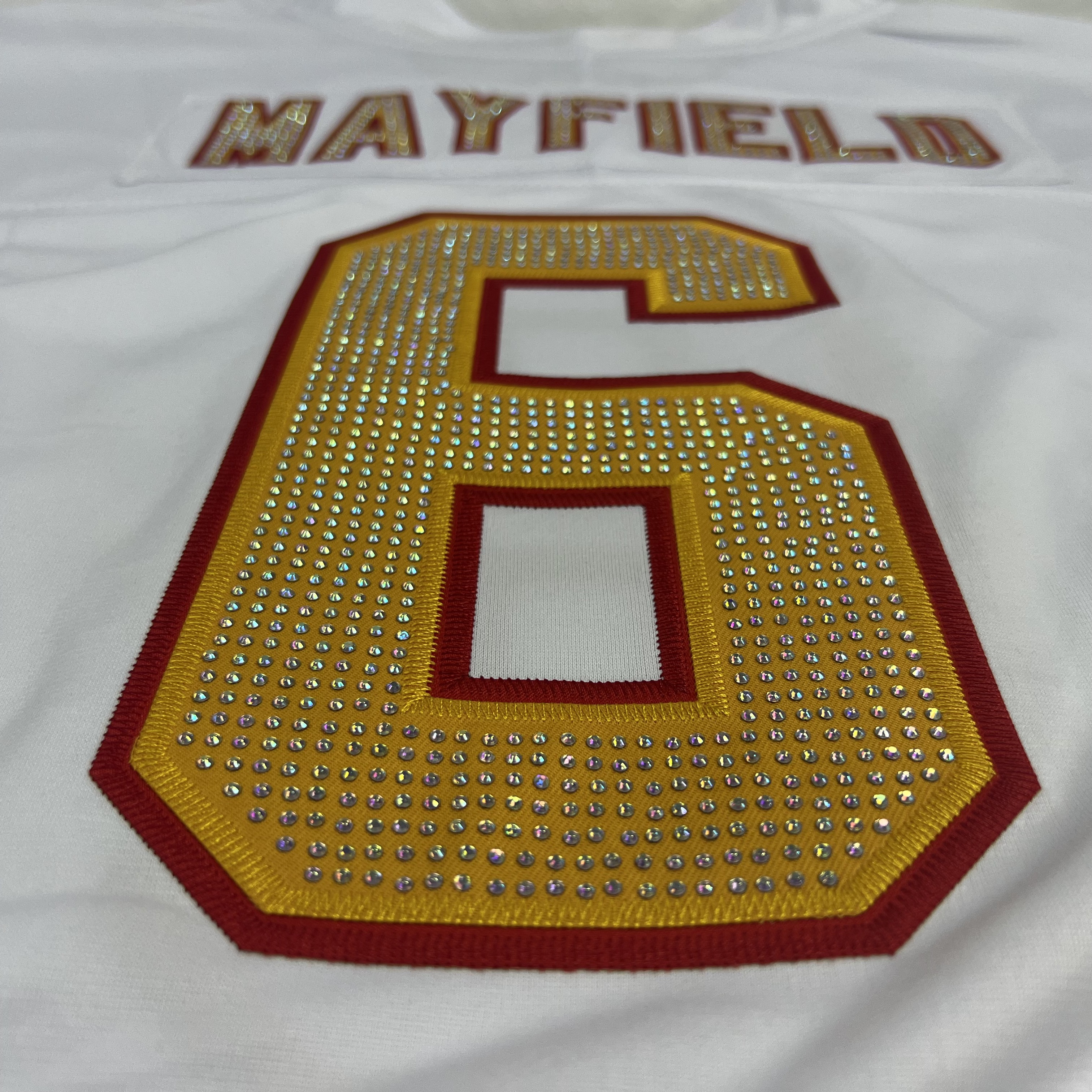 [Diamond-Studded Collector's Edition] Baker Mayfield '76 Tampa Bay Buccaneers  Vapor F.U.S.E. Player Limited Jersey - White - U-jersey