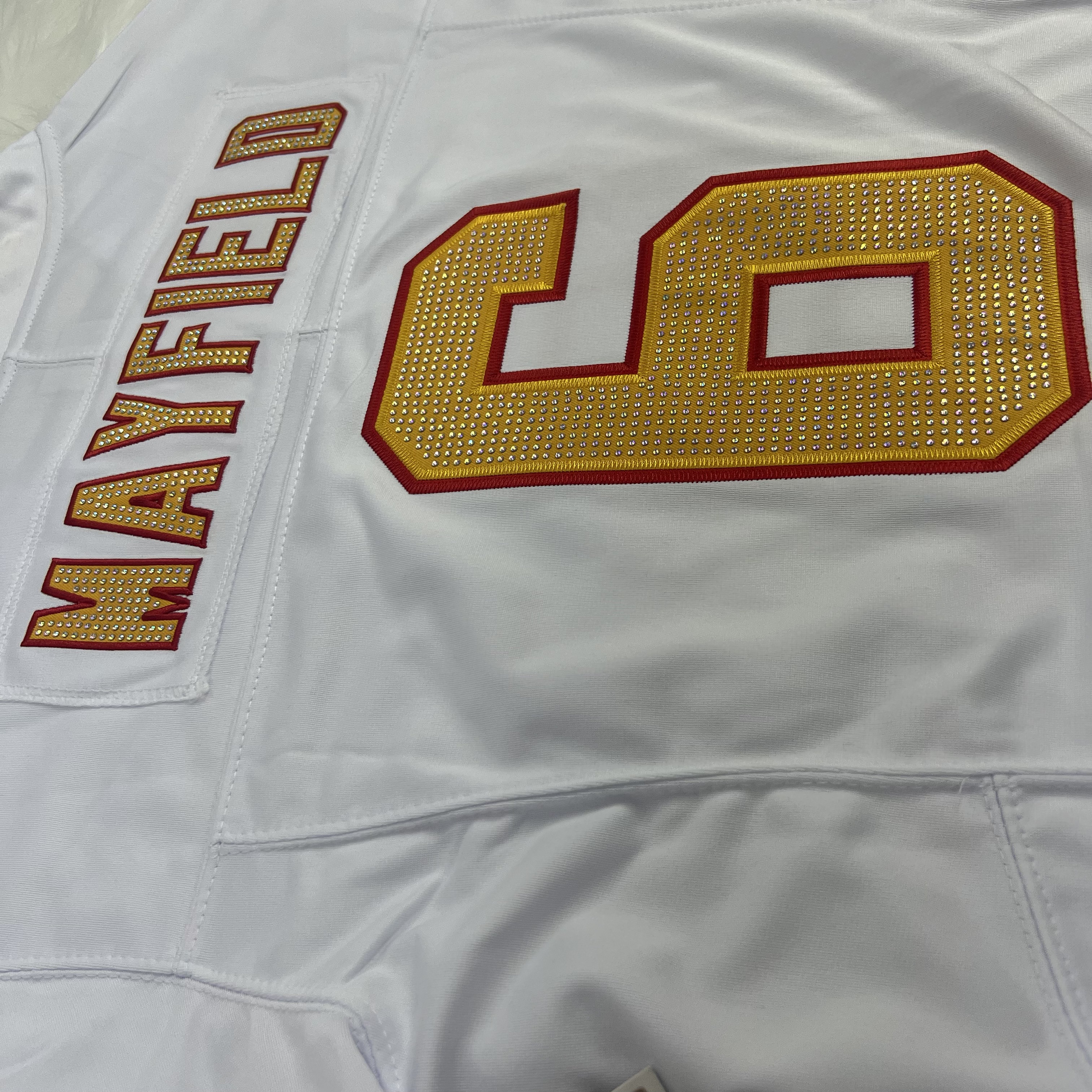 [Diamond-Studded Collector's Edition] Baker Mayfield '76 Tampa Bay Buccaneers  Vapor F.U.S.E. Player Limited Jersey - White - U-jersey