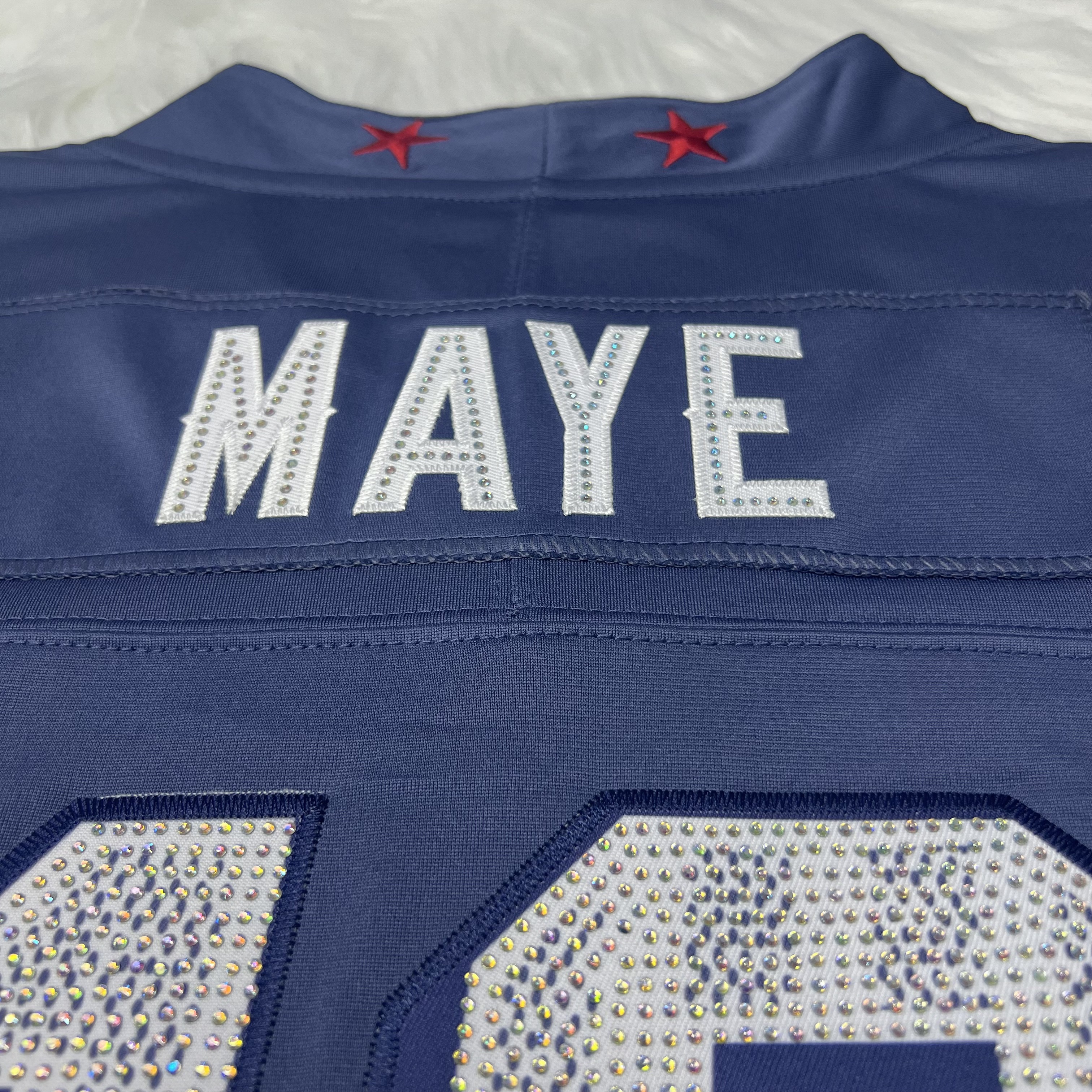 [Diamond-Studded Collector's Edition] New England Patriots Drake Maye Nike Storm Blue 2025 Rivalries Collection Game Jersey - U-jersey