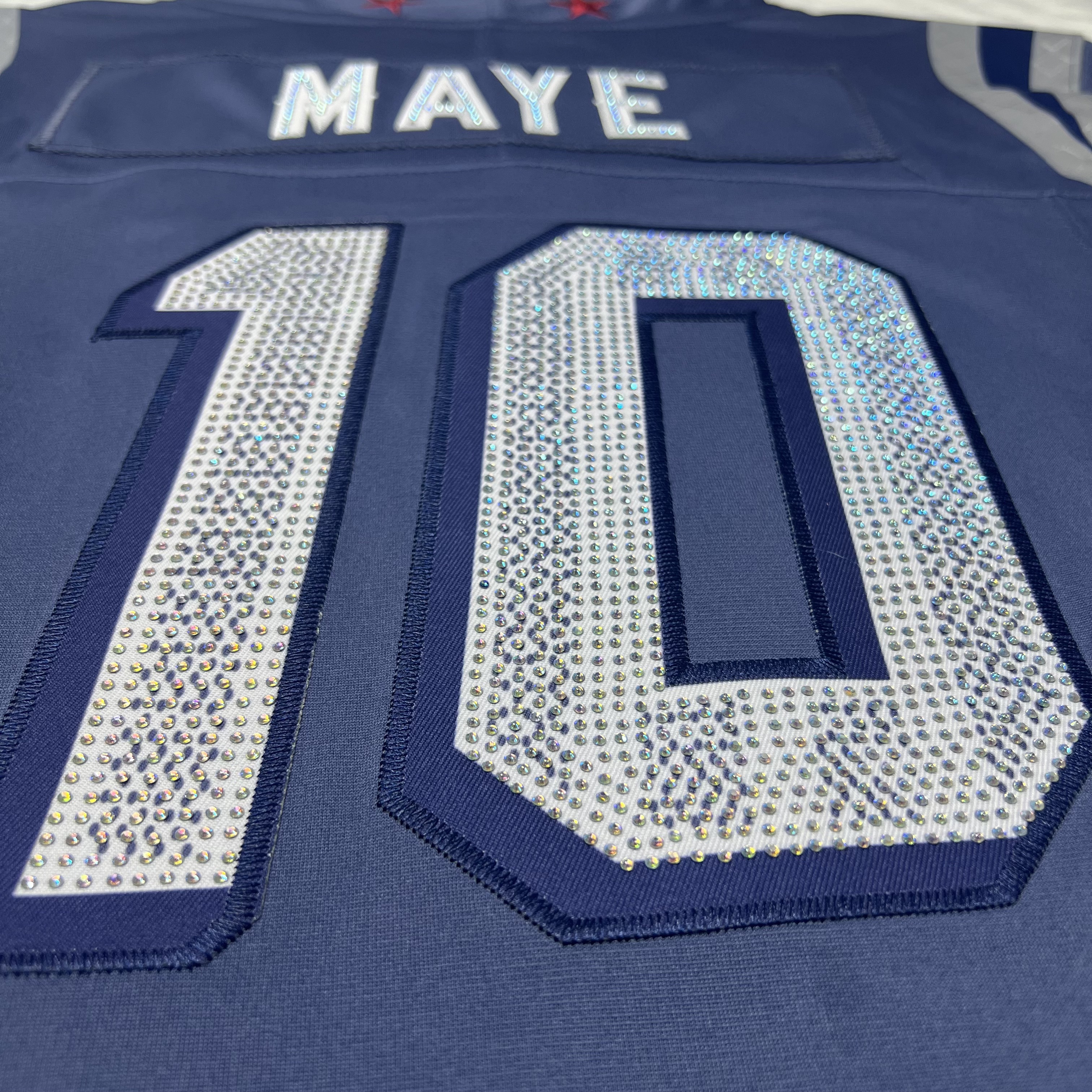 [Diamond-Studded Collector's Edition] New England Patriots Drake Maye Nike Storm Blue 2025 Rivalries Collection Game Jersey - U-jersey