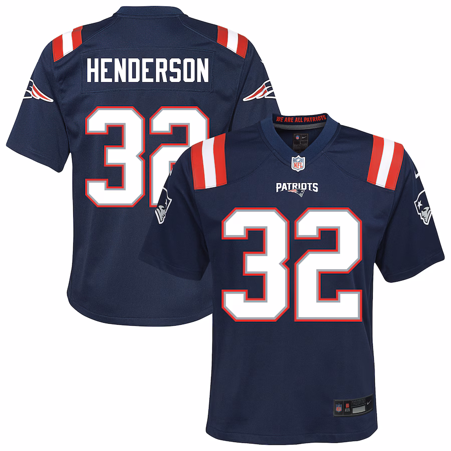 Youth New England Patriots TreVeyon Henderson Nike Navy Team Game Jersey - U-jersey