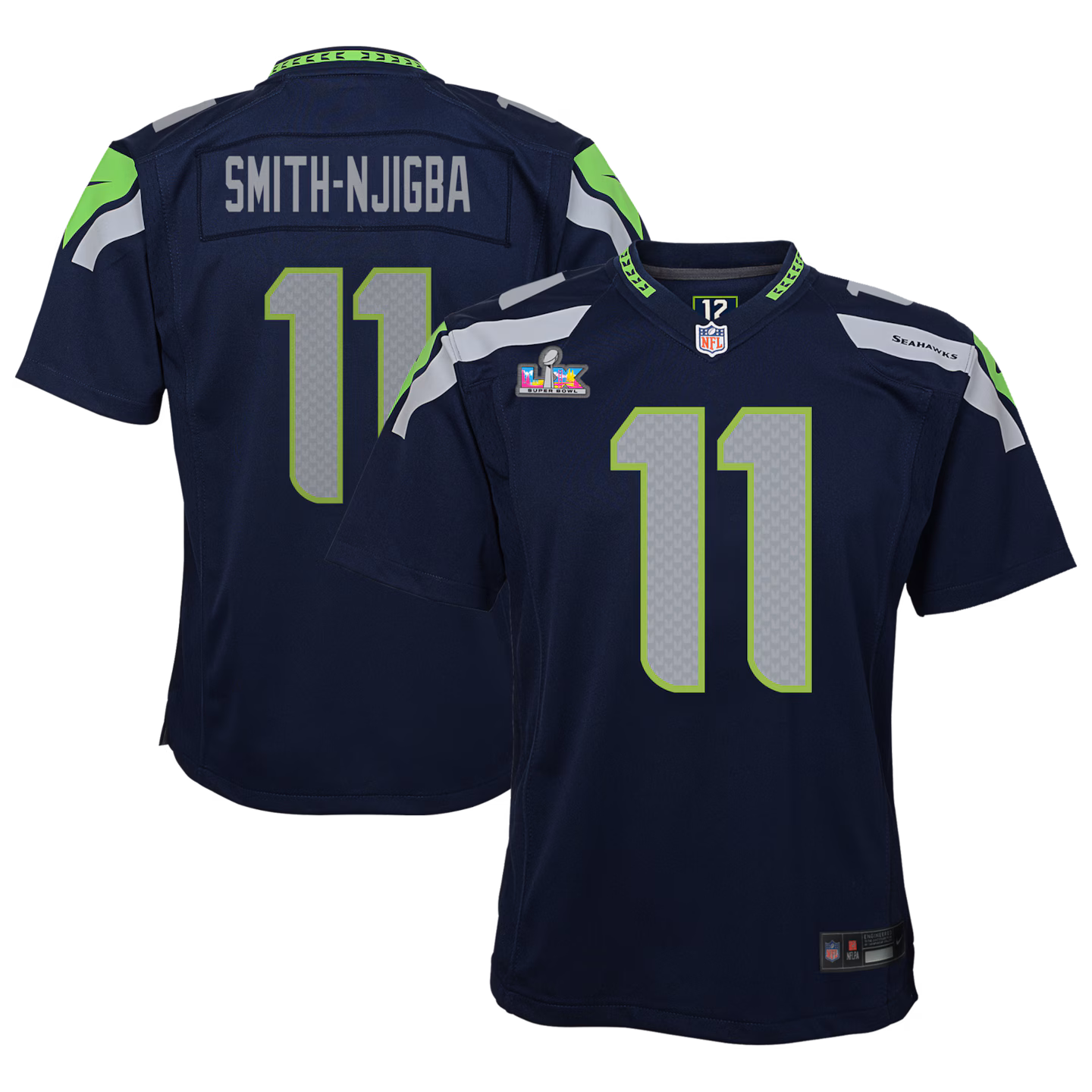 Youth Seattle Seahawks Jaxon Smith-Njigba Nike College Navy Super Bowl LX Patch Game Jersey - U-jersey
