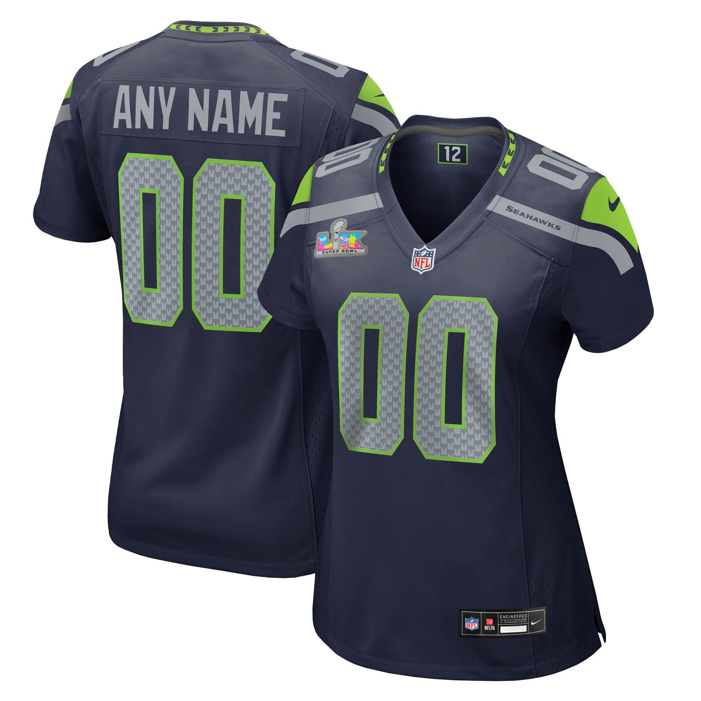 Women's Seattle Seahawks Nike College Navy Super Bowl LX Patch Custom Game Jersey - U-jersey