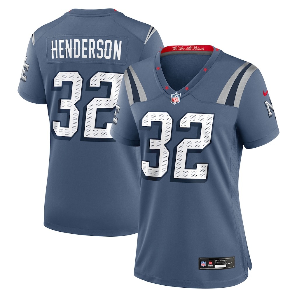 Women's New England Patriots TreVeyon Henderson Nike Storm Blue 2025 Rivalries Collection Game Jersey - U-jersey