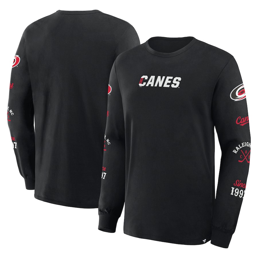 Men's Carolina Hurricanes Fanatics Black Boxed In Legacy Long Sleeve T-Shirt