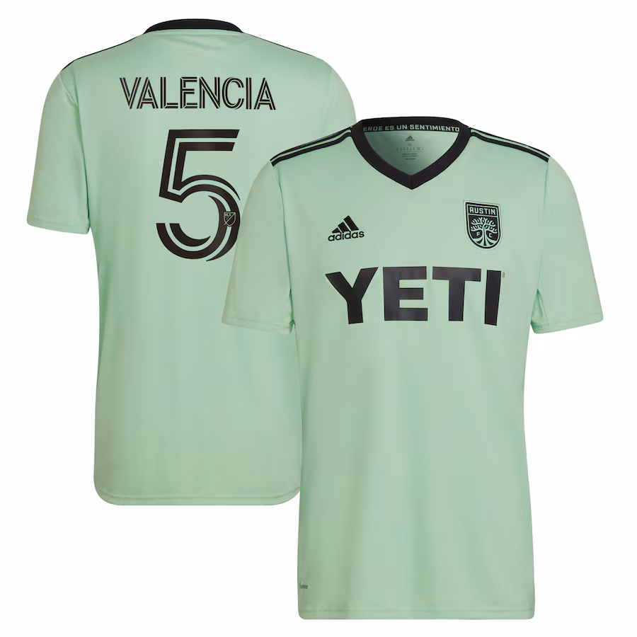 Men's Austin FC Jhojan Valencia adidas Mint 2022 The Sentimiento Kit Replica Player Jersey