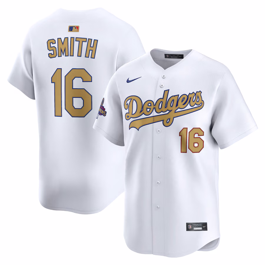 Men's Los Angeles Dodgers Will Smith Nike White 2025 Gold Collection Limited Jersey