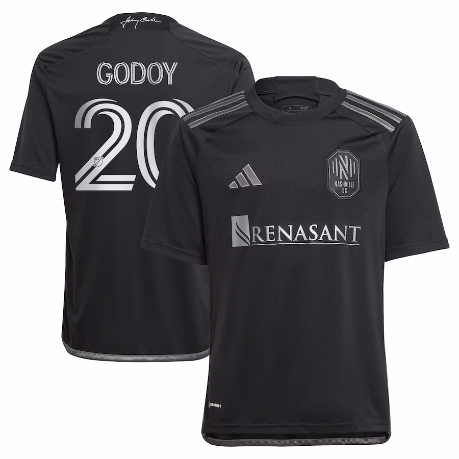 Youth Nashville SC Anibal Godoy adidas Black 2023 Man In Black Kit Replica Player Jersey