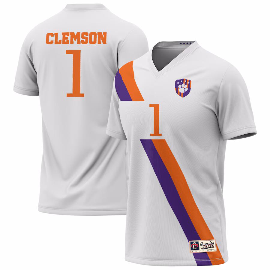 Youth GameDay Greats #1 White Clemson Tigers Lightweight Collegiate Soccer Fashion Jersey