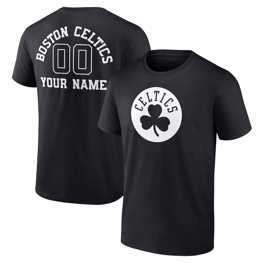 Men's Boston Celtics Black Personalized Name & Number Monochrome T-Shirt
