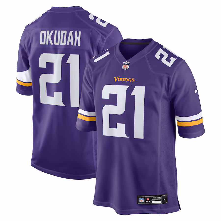 Men's Minnesota Vikings Jeff Okudah Nike Purple Team Game Jersey