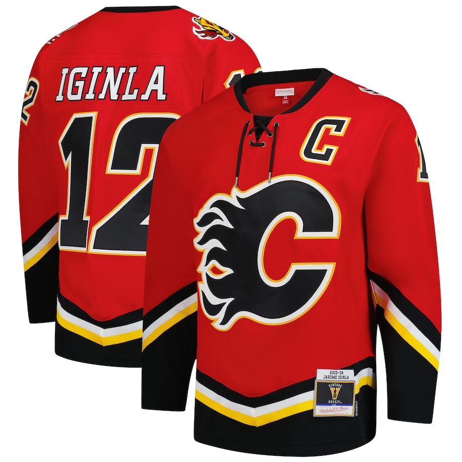Men's Calgary Flames Jarome Iginla Mitchell & Ness Red 2003-04 Power Play Jersey