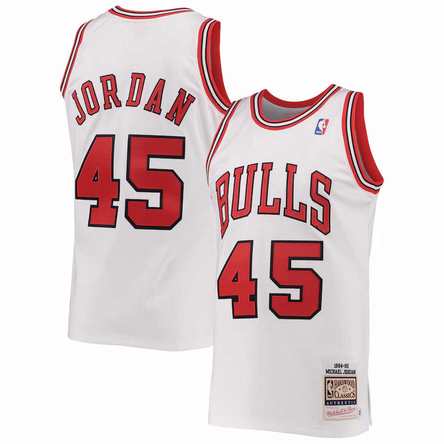 Men's Chicago Bulls Michael Jordan Mitchell & Ness White 1994-95 Hardwood Classics Authentic Player Jersey