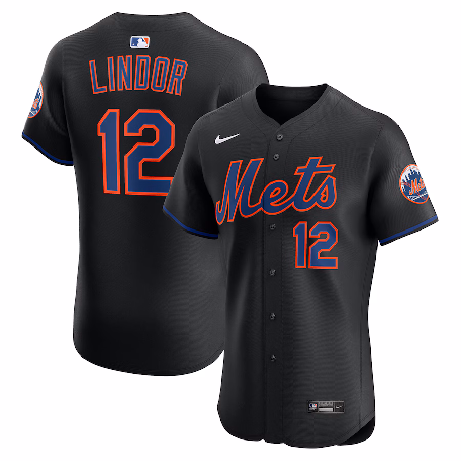Men's New York Mets Francisco Lindor Nike Black Alternate Elite Jersey