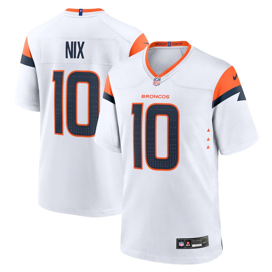 Men's Denver Broncos Bo Nix Nike  White Game Jersey