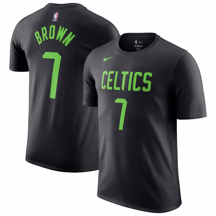 Men's Boston Celtics Jaylen Brown Nike Black 2024/25 City Edition Name & Number T-Shirt