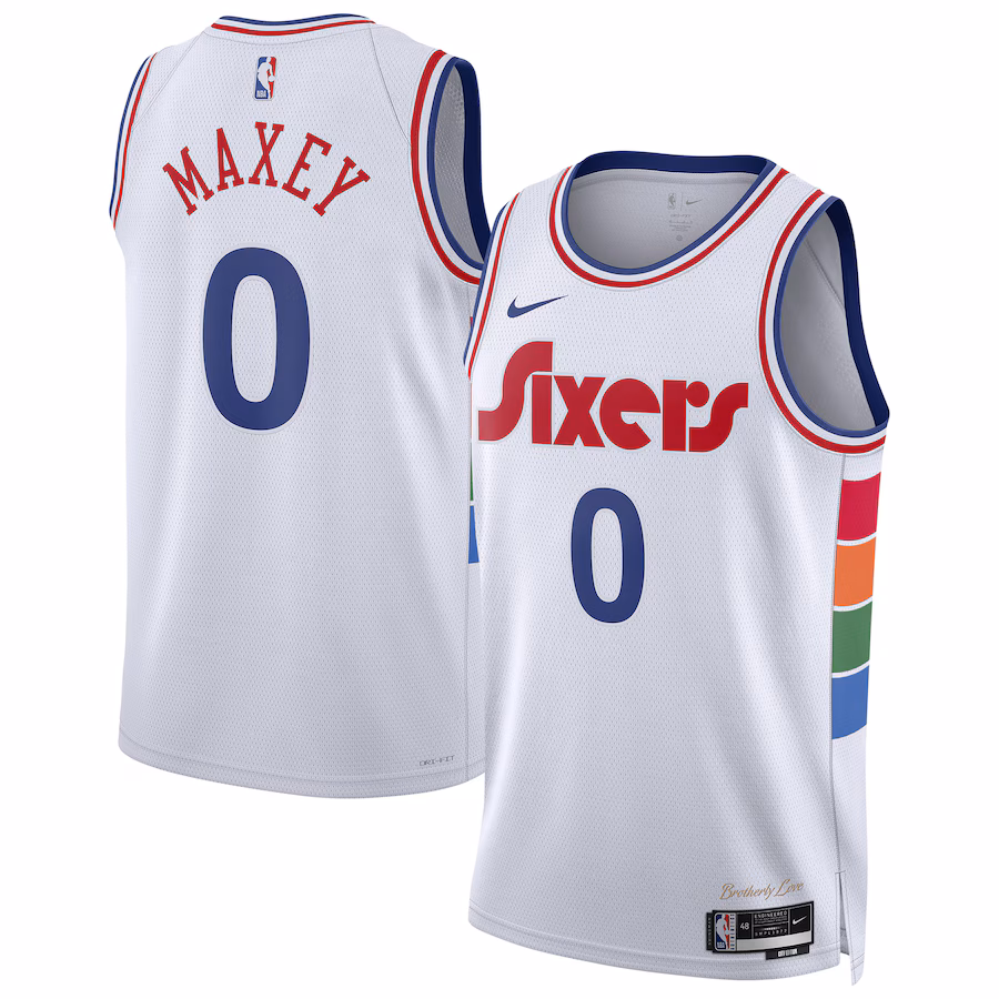 Unisex Philadelphia 76ers Tyrese Maxey Nike White 2024/25 Swingman Player Jersey - City Edition