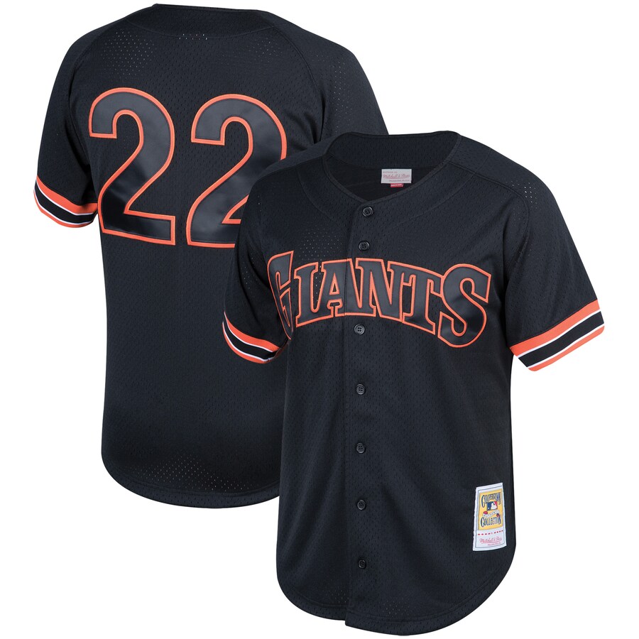 Men's San Francisco Giants Will Clark Mitchell & Ness Black Cooperstown Collection Mesh Batting Practice Button-Up Jersey