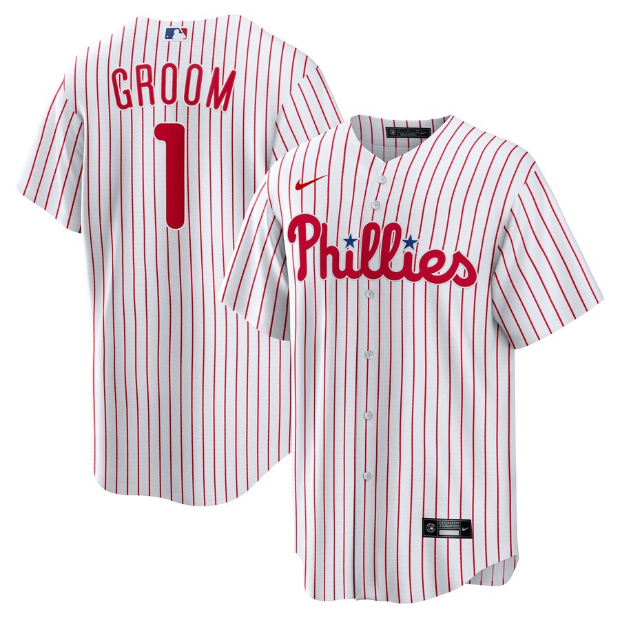 Men's Philadelphia Phillies Nike White #1 Groom Home Replica Jersey