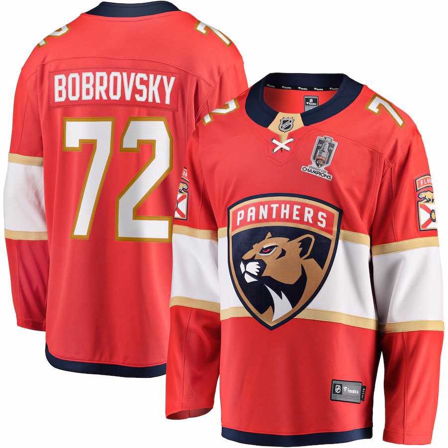 Men's Florida Panthers Sergei Bobrovsky Fanatics Red Home 2024 Stanley Cup Champions Breakaway Player Jersey