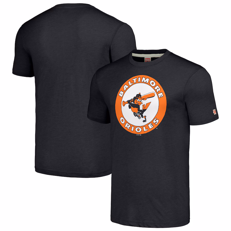 Men's Baltimore Orioles Homage Charcoal Cooperstown Collection Hand-Drawn Logo Tri-Blend T-Shirt