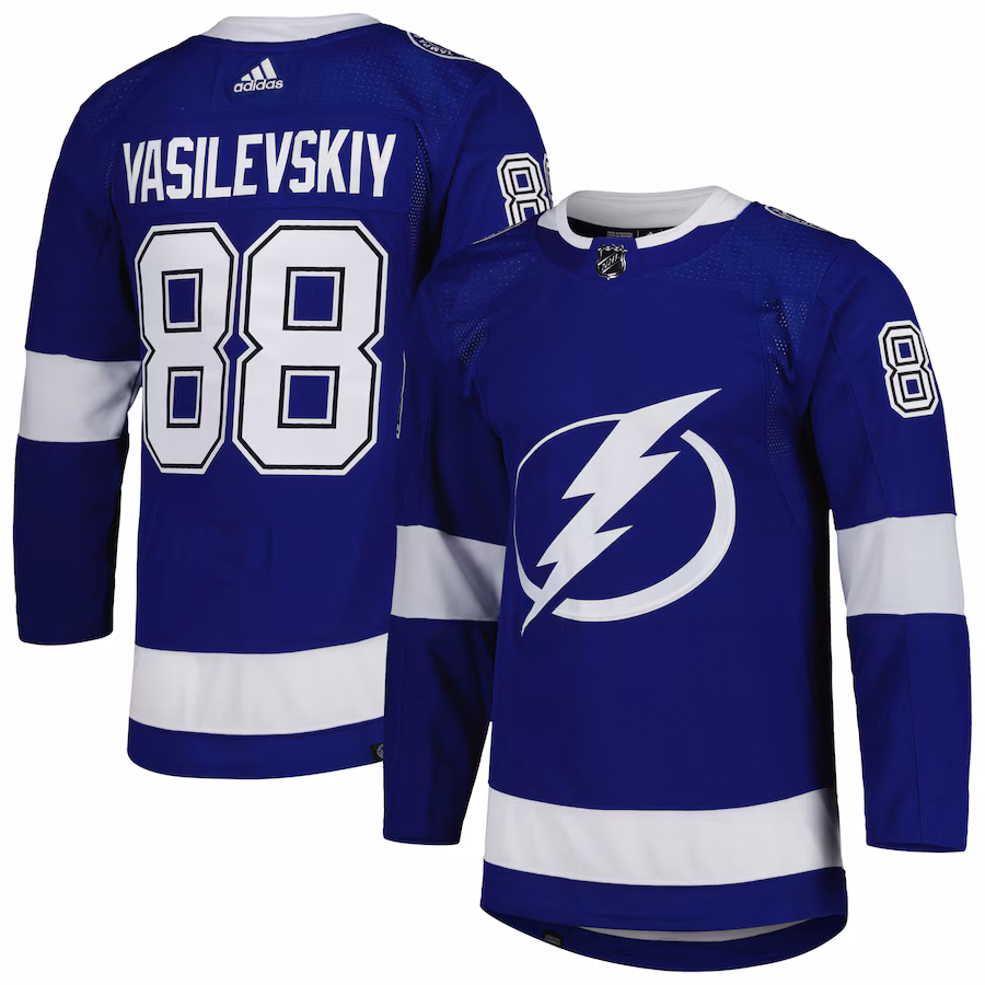 Men's Tampa Bay Lightning Andrei Vasilevskiy adidas Blue Home Primegreen Authentic Player Jersey