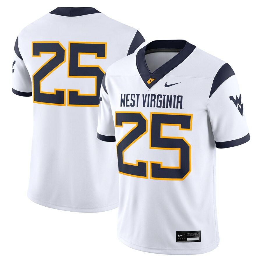 Men's Nike #25 White West Virginia Mountaineers Limited Away Game Jersey