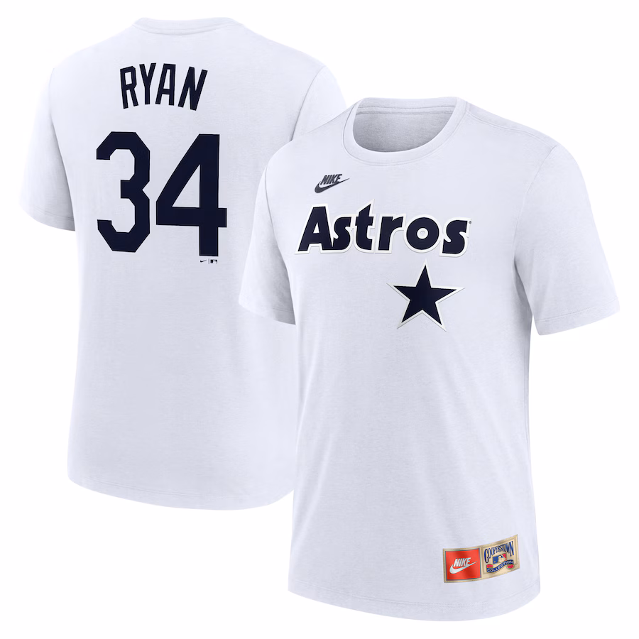 Men's Houston Astros Nolan Ryan Nike White Cooperstown Collection Name & Number Tri-Blend T-Shirt