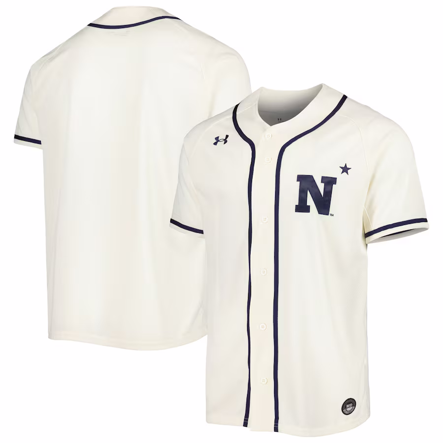 Navy Midshipmen Under Armour Replica Baseball Jersey - Cream