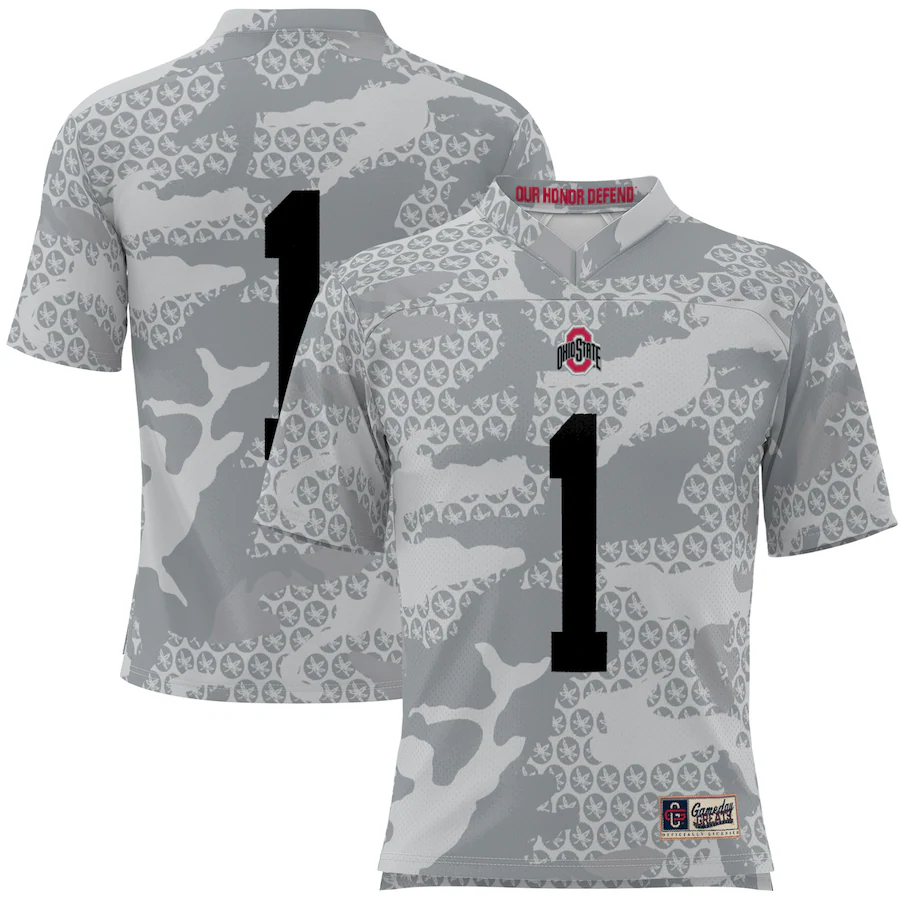 #1 Ohio State Buckeyes GameDay Greats Youth Camo Football Jersey - Gray