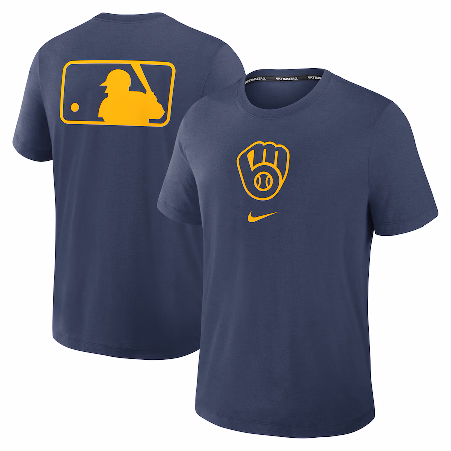 Men's Milwaukee Brewers Nike Navy Authentic Collection Early Work Tri-Blend Performance T-Shirt