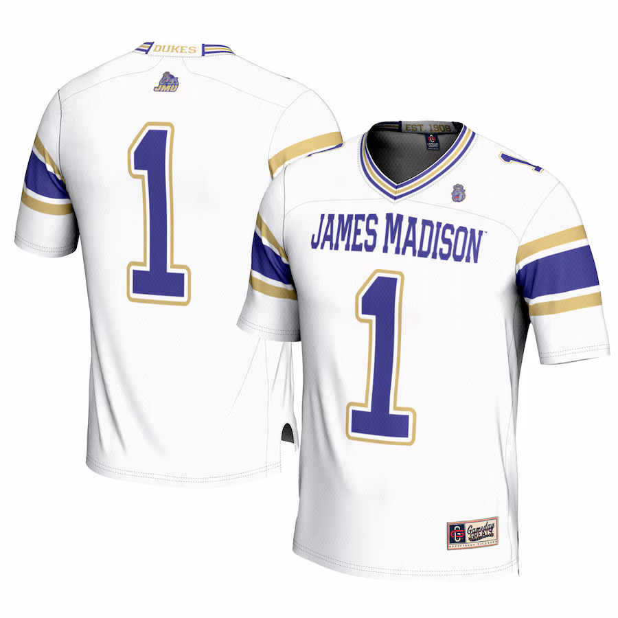 Men's GameDay Greats #1 White James Madison Dukes Football Jersey