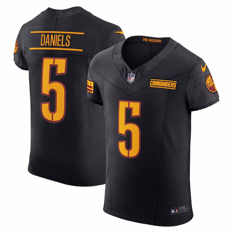 Men's Washington Commanders Jayden Daniels Nike Black Alternate Vapor F.U.S.E. Elite Jersey