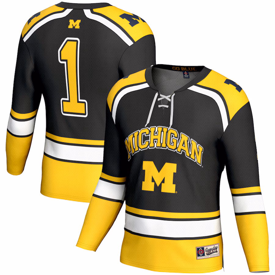 Men's GameDay Greats #1 Black Michigan Wolverines Hockey Jersey