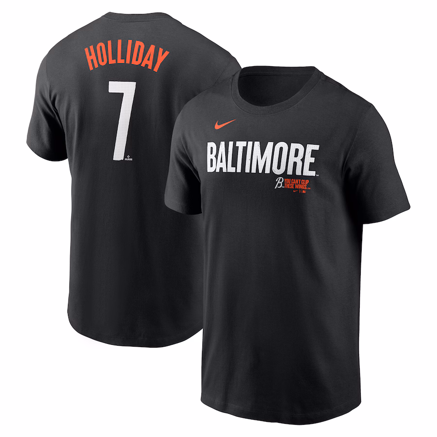 Men's Baltimore Orioles Jackson Holliday Nike Black 2024 City Connect Fuse Name & Number T-Shirt