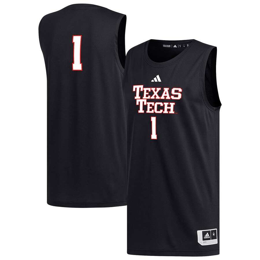 Men's adidas #1 Black Texas Tech Red Raiders Replica Basketball Jersey