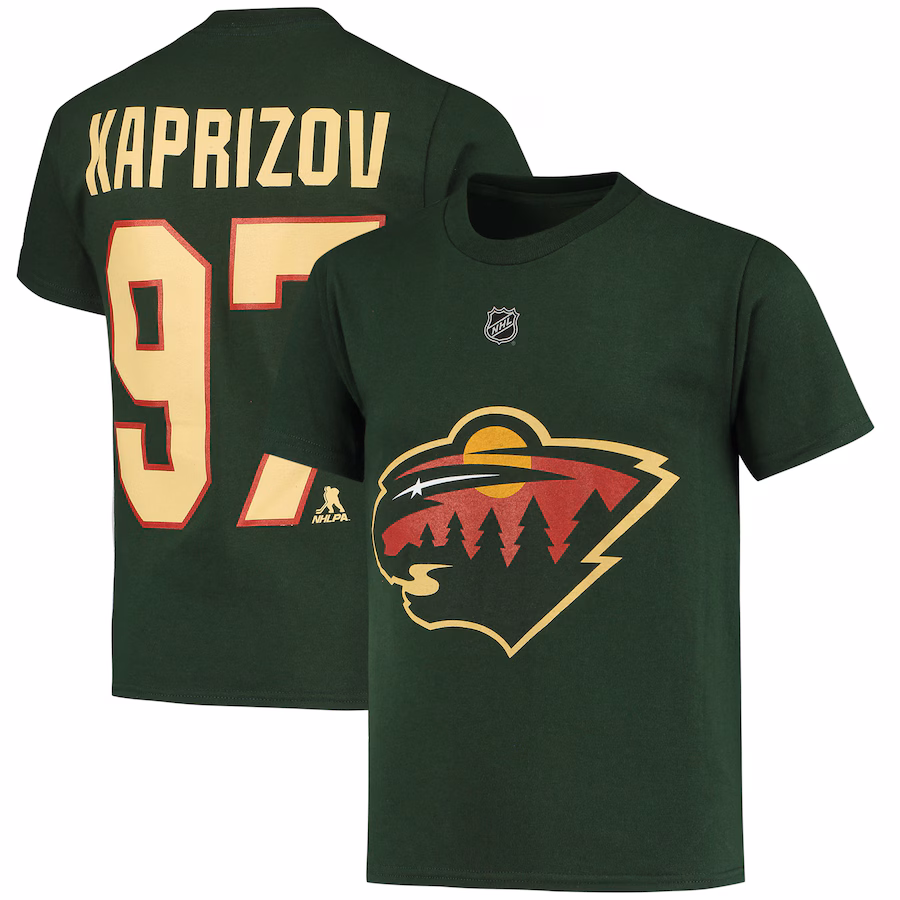 Youth Minnesota Wild Kirill Kaprizov Green Player Name & Number T-Shirt
