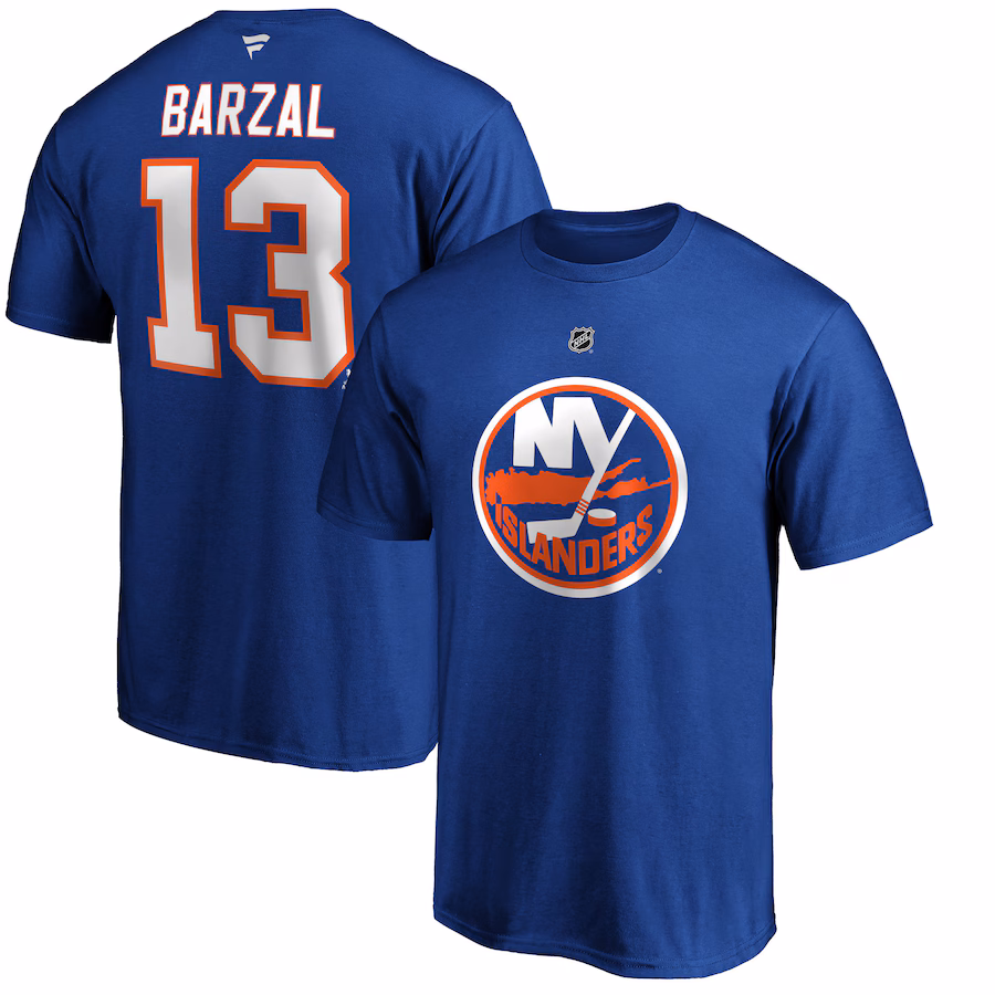 Men's New York Islanders Mathew Barzal Fanatics Royal Team Authentic Stack Name & Number T-Shirt