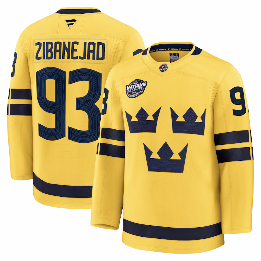 Men's Sweden Mika Zibanejad Fanatics Yellow 2025 4 Nations Face-Off Premium Jersey